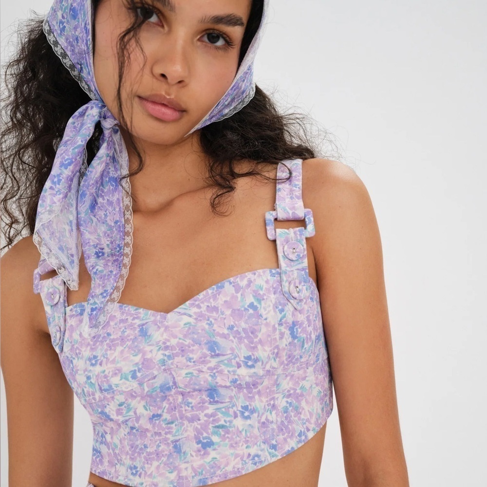For Love And Lemons Lou Purple Bustier Crop Top size xsmall